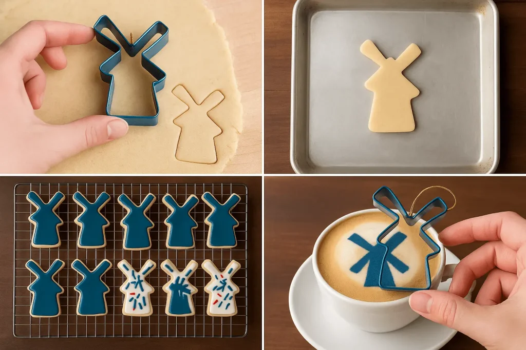 Dutch Bros Cookie Cutter Christmas Ornament – The Ultimate Guide 3 Decorated Dutch Bros windmill sugar cookies with blue and white icing