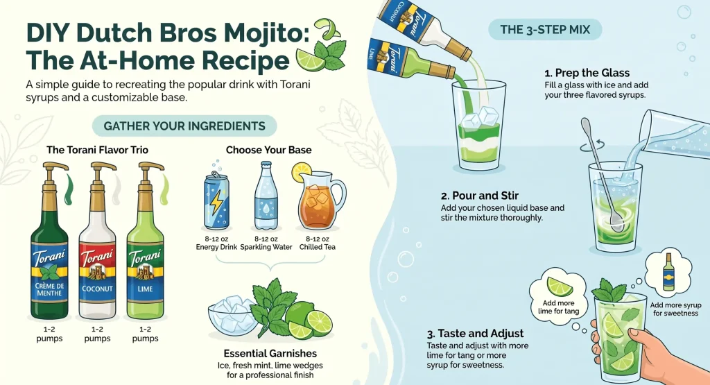 An info graphic showing how to make dutch bros mojito at home