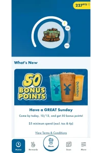 Dutch Bros app rewards screen showing 227 point redemption options