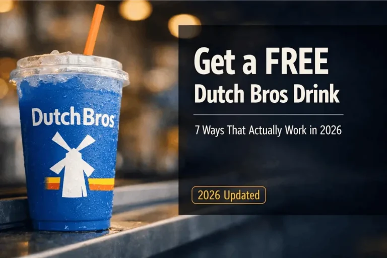 Get a FREE Dutch Bros drink in 2026 - Blue frozen Dutch Bros cup with tips on how to get free drinks using rewards